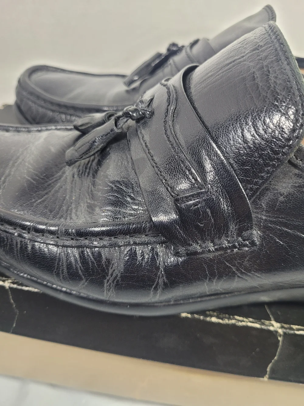 Freeman Mens Black Leather Slip On Loafers Driving Shoes Size 10 M